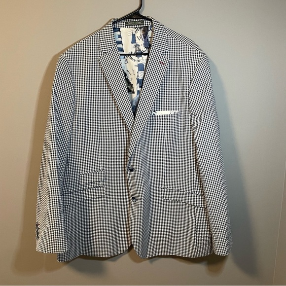 Paisley & Gray Other - Paisley & Gray Men’s Blazer 54R Slim Fit Checkered Blue White Lightweight Church